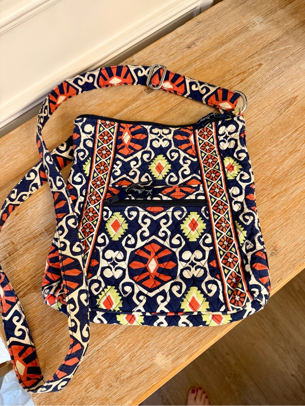 Vera Bradley Quilted Crossbody Bag in Navy, Orange & Cream